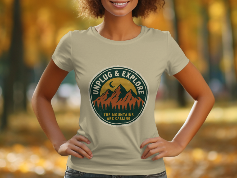 Unplug & Explore Retro Hiking Shirt - Vintage Mountain Unisex Nature Tee - Adventure Awaits Outdoor Apparel
