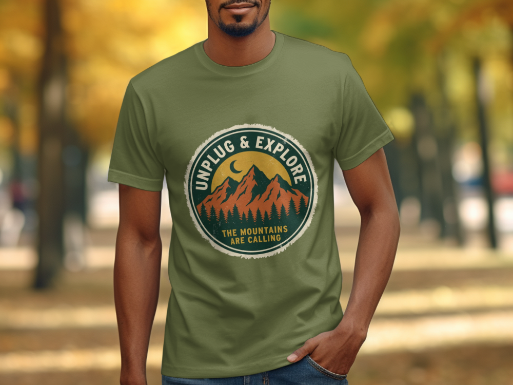 Unplug & Explore Retro Hiking Shirt - Vintage Mountain Unisex Nature Tee - Adventure Awaits Outdoor Apparel