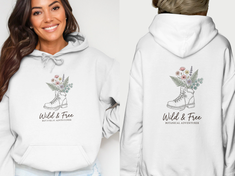 Wild & Free Botanical Hiking Hoodie - Vintage Mountain Flower Sweatshirt - Aesthetic Nature Lover Gift - Outdoorsy Coquette Apparel