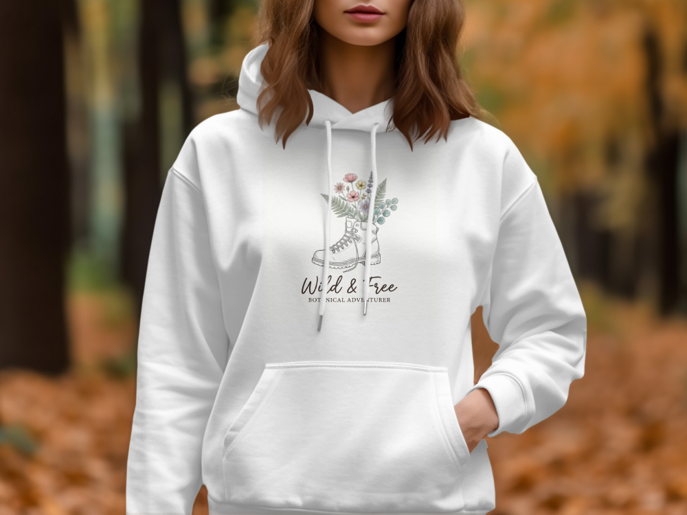 Wild & Free Botanical Hiking Hoodie - Vintage Mountain Flower Sweatshirt - Aesthetic Nature Lover Gift - Outdoorsy Coquette Apparel