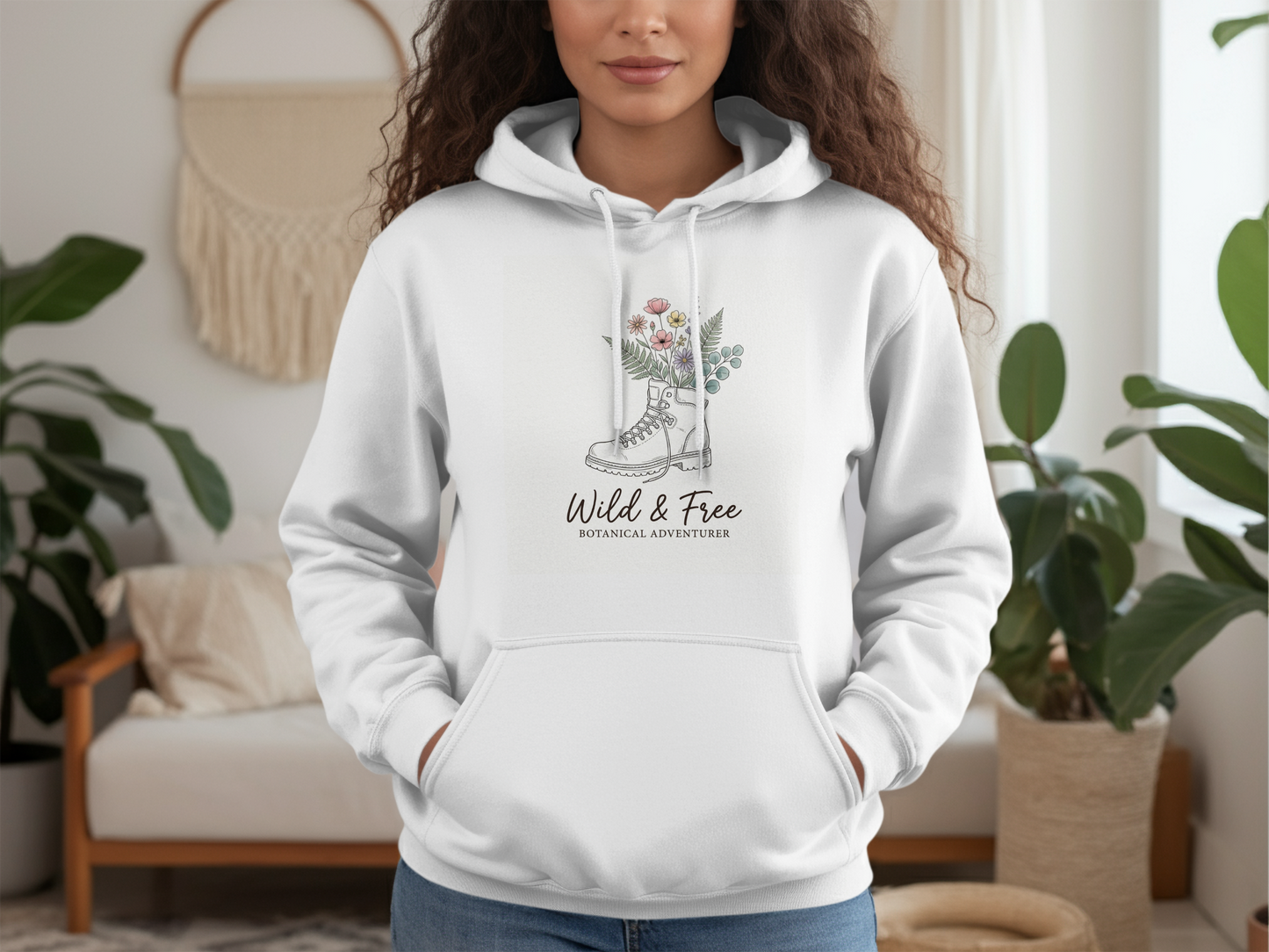 Wild & Free Botanical Hiking Hoodie - Vintage Mountain Flower Sweatshirt - Aesthetic Nature Lover Gift - Outdoorsy Coquette Apparel