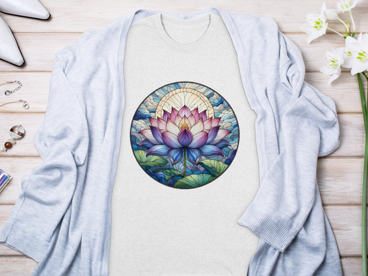 Stained Glass Lotus Flower T-Shirt - Zen Spiritual Graphic Tee - Boho Botanical Art Shirt