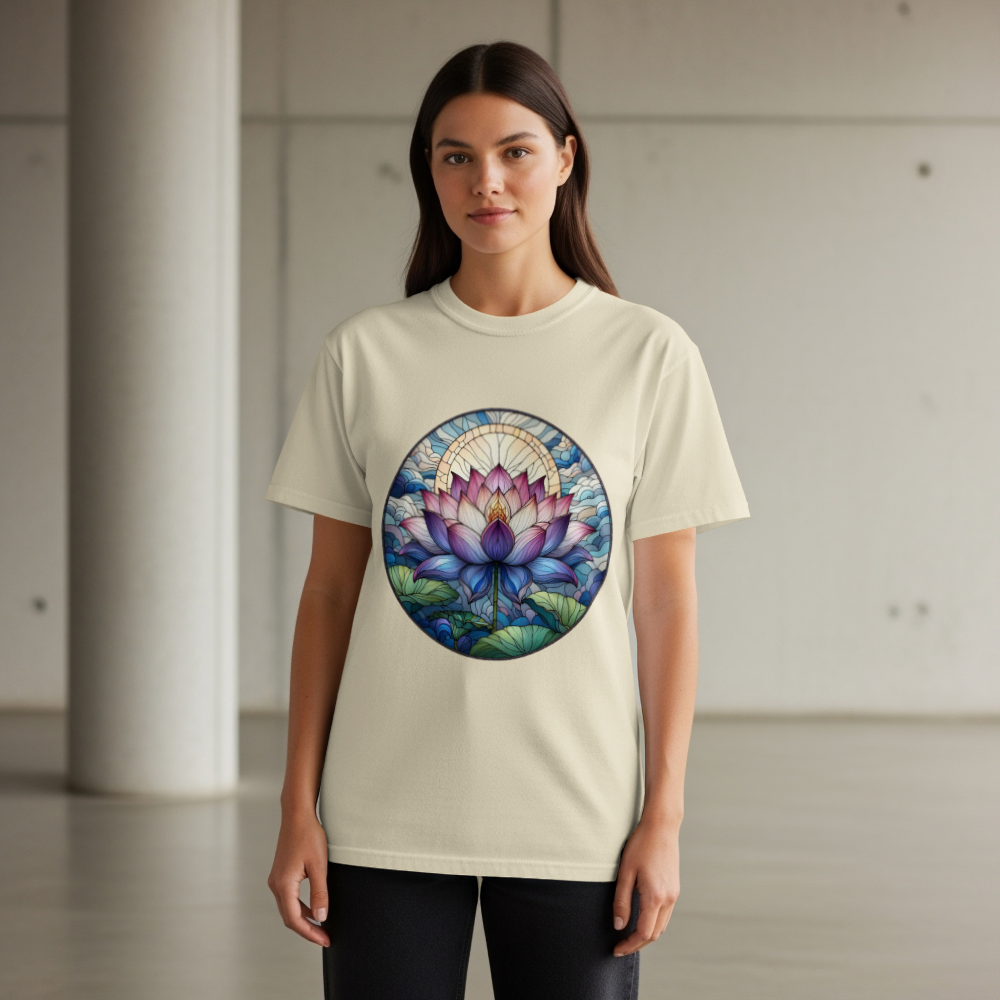 Stained Glass Lotus Flower T-Shirt - Zen Spiritual Graphic Tee - Boho Botanical Art Shirt