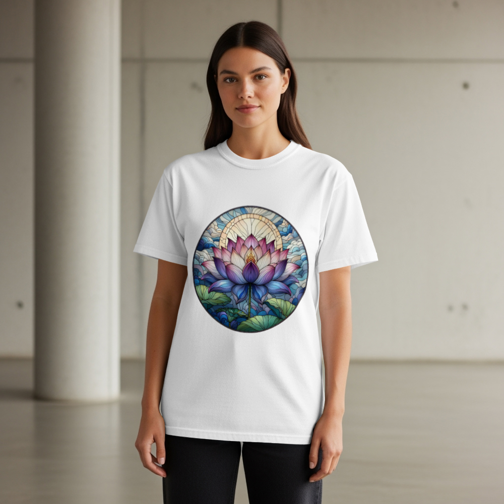 Stained Glass Lotus Flower T-Shirt - Zen Spiritual Graphic Tee - Boho Botanical Art Shirt