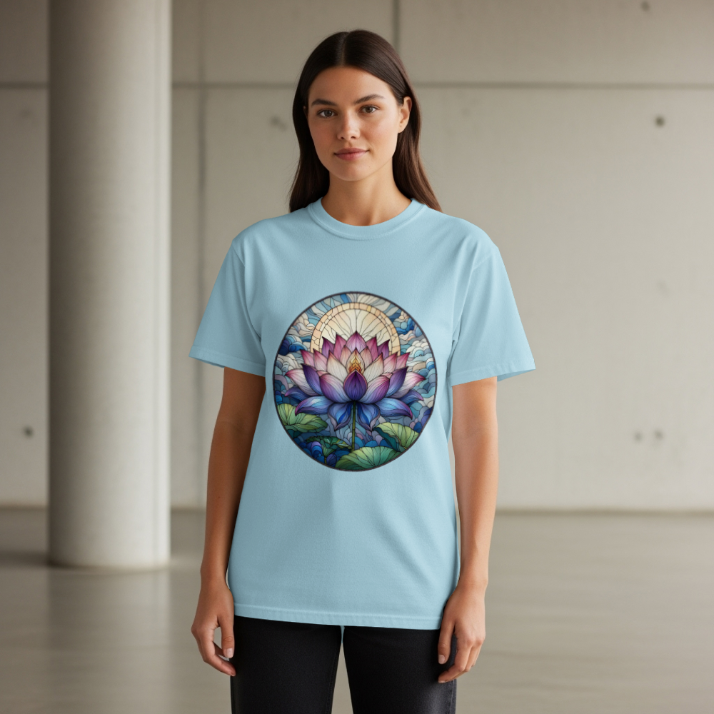 Stained Glass Lotus Flower T-Shirt - Zen Spiritual Graphic Tee - Boho Botanical Art Shirt