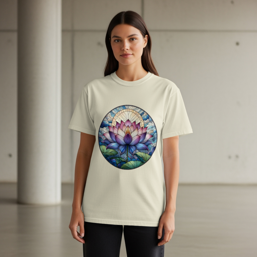 Stained Glass Lotus Flower T-Shirt - Zen Spiritual Graphic Tee - Boho Botanical Art Shirt