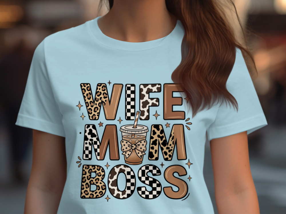 Wife Mom Boss Coffee Shirt - Retro Leopard Print Aesthetic Tee - Vintage Motherhood Gift Top