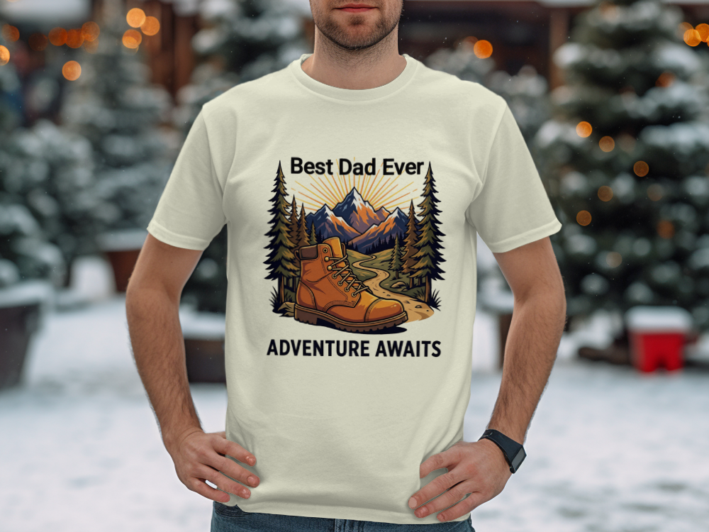 Hiking Dad Shirt • Adventure Awaits T-Shirt • Mountain Hiker Father's Day Gift • Premium Unisex Outdoor Tee • Best Dad Ever Camp Shirt