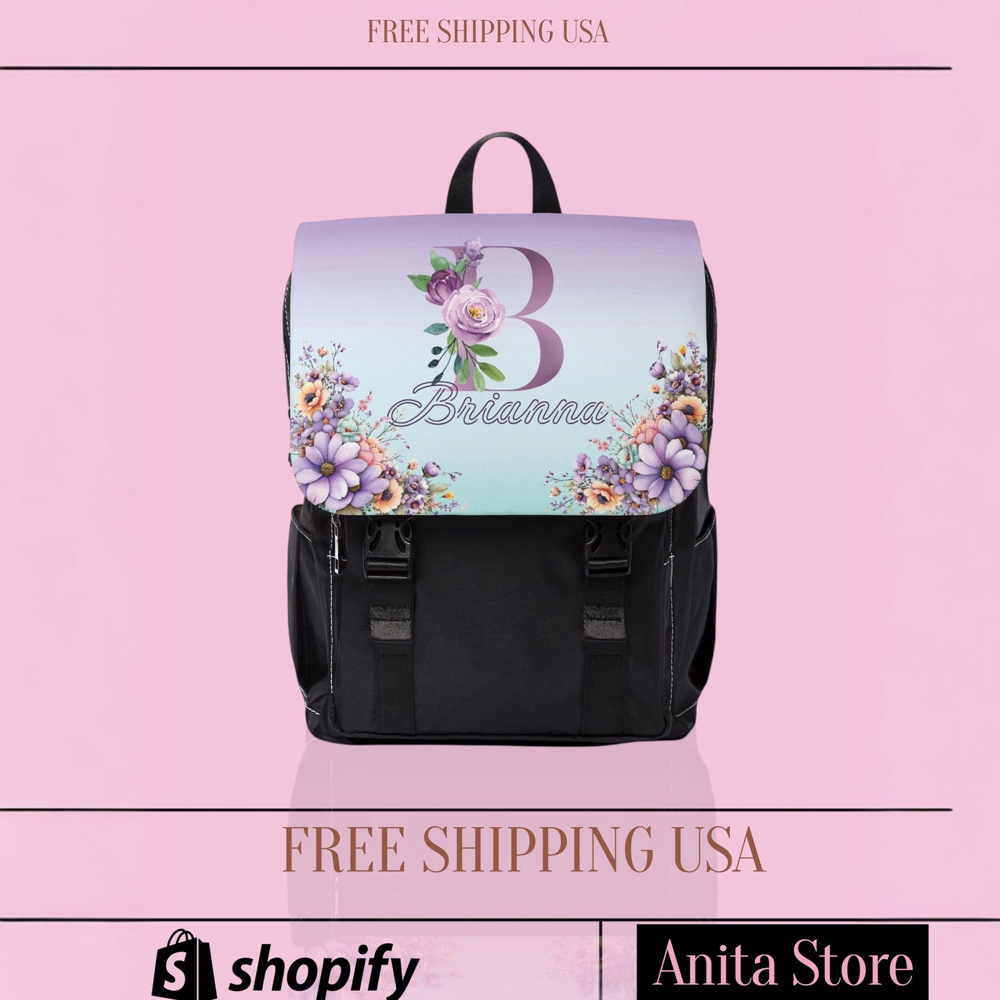 Personalized Floral Monogram Backpack — "Brianna"