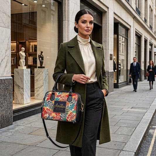 Vibrant Autumn Botanical Shoulder Bag Designed by Anita Store | Elegant Colorful Leaf Pattern Handbag, Premium Aesthetic Satchel Purse, Luxury Nature Lover Gift