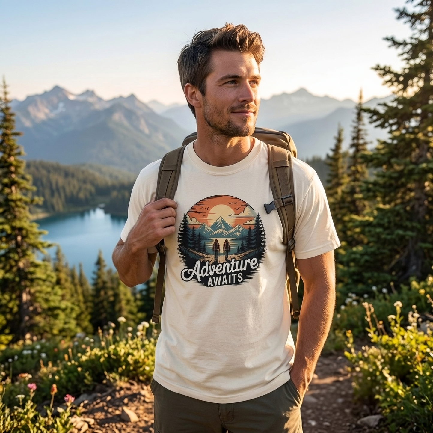 Adventure Awaits T-Shirt — Vintage Mountain Camping Graphic Tee