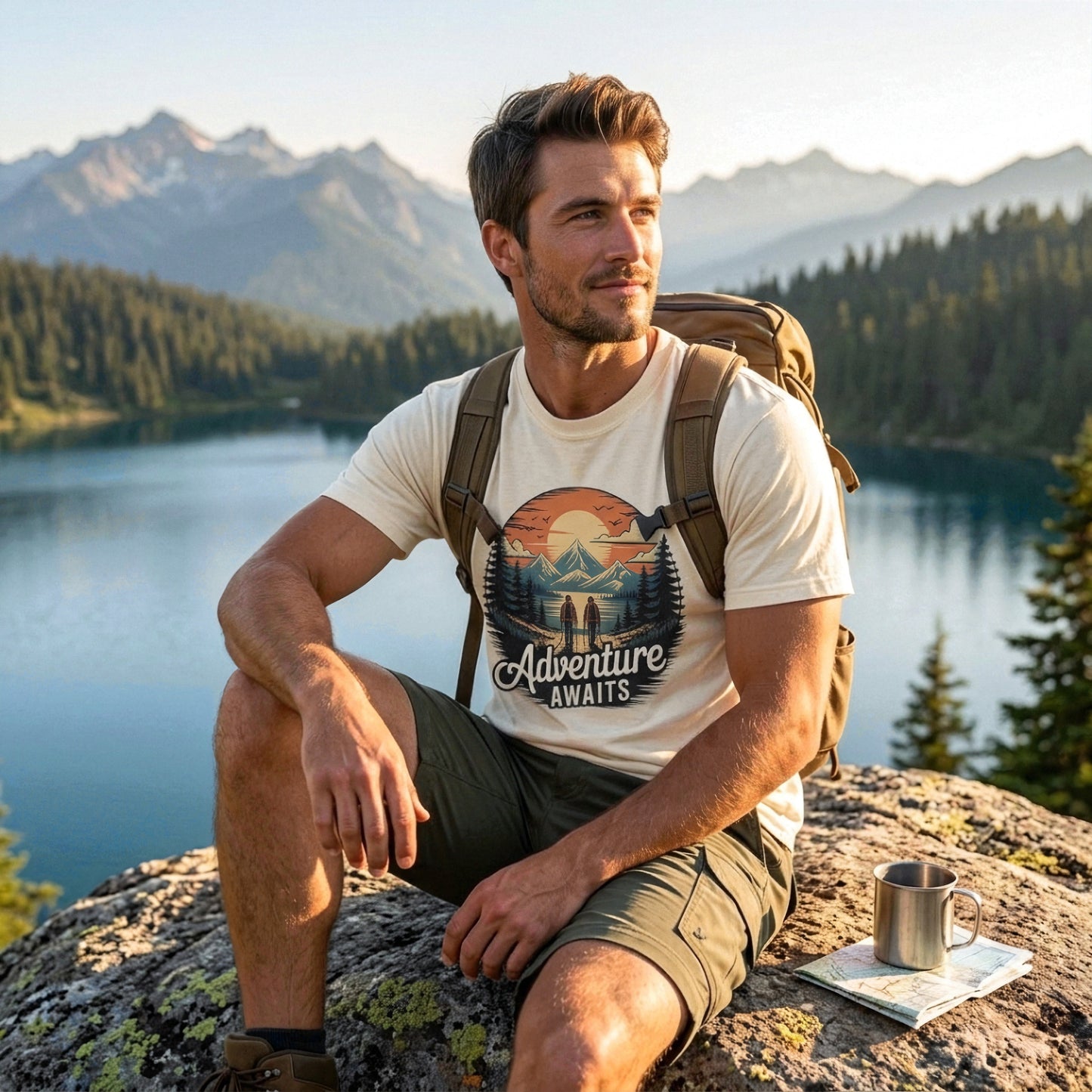 Adventure Awaits T-Shirt — Vintage Mountain Camping Graphic Tee