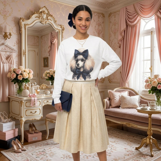 Coquette Poodle Bow Sweatshirt - Vintage Watercolor Dog Lover Crewneck