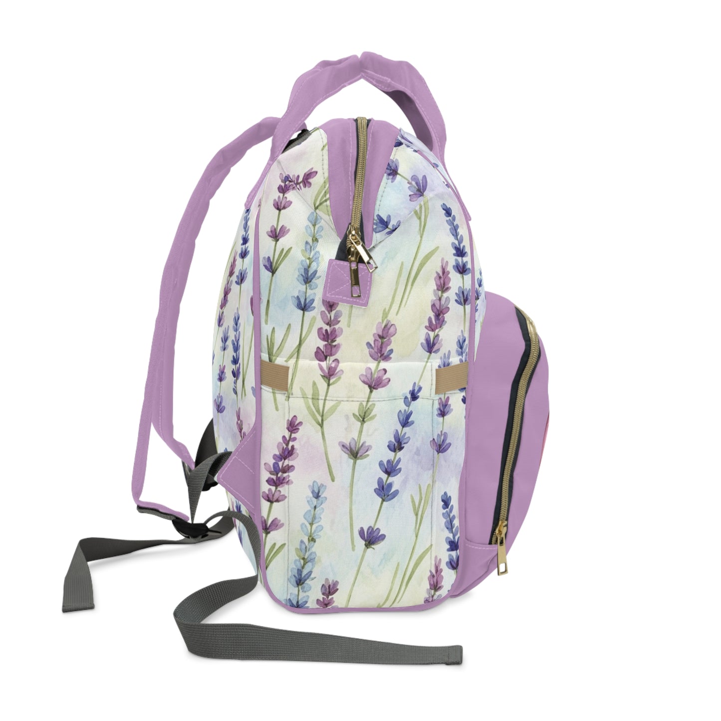Coquette Lavender Floral Diaper Bag Backpack with Ribbon & Pearls Accent