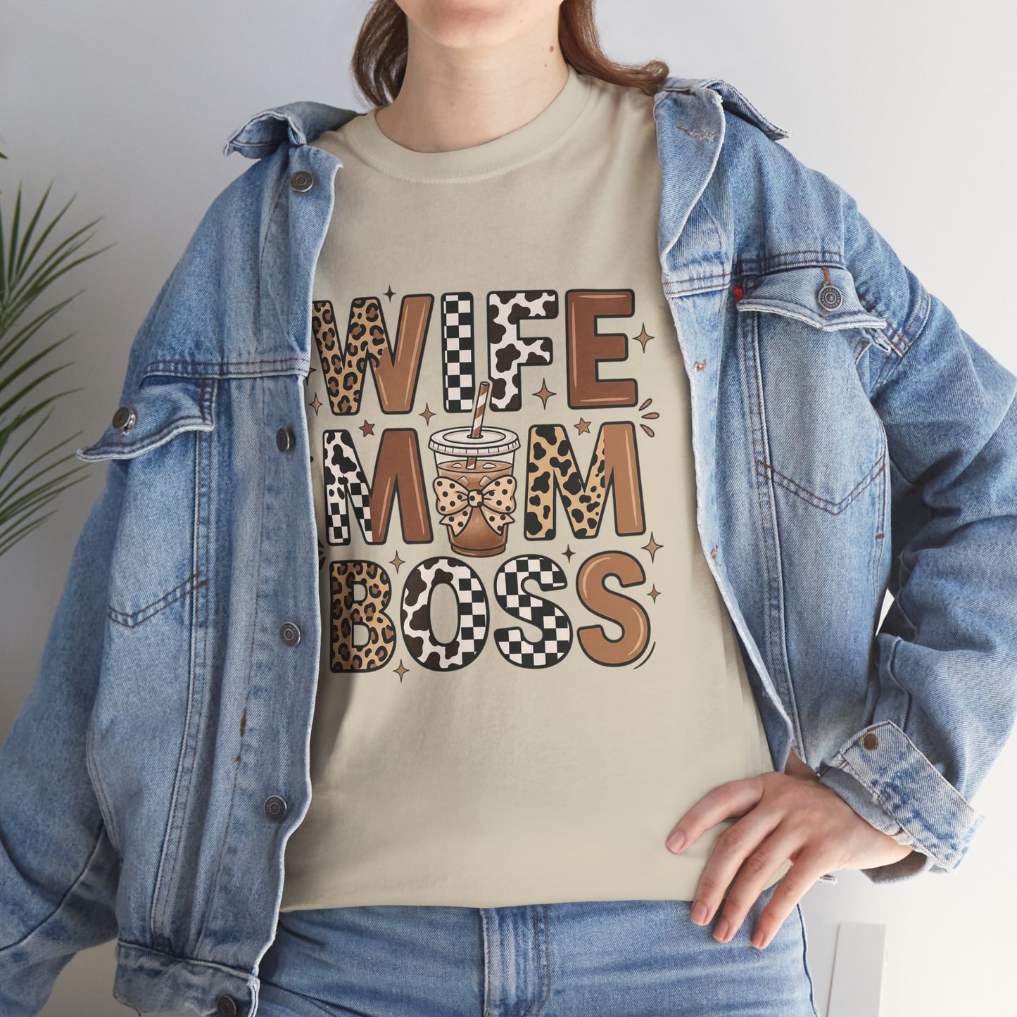 Wife Mom Boss Coffee Shirt - Retro Leopard Print Aesthetic Tee - Vintage Motherhood Gift Top