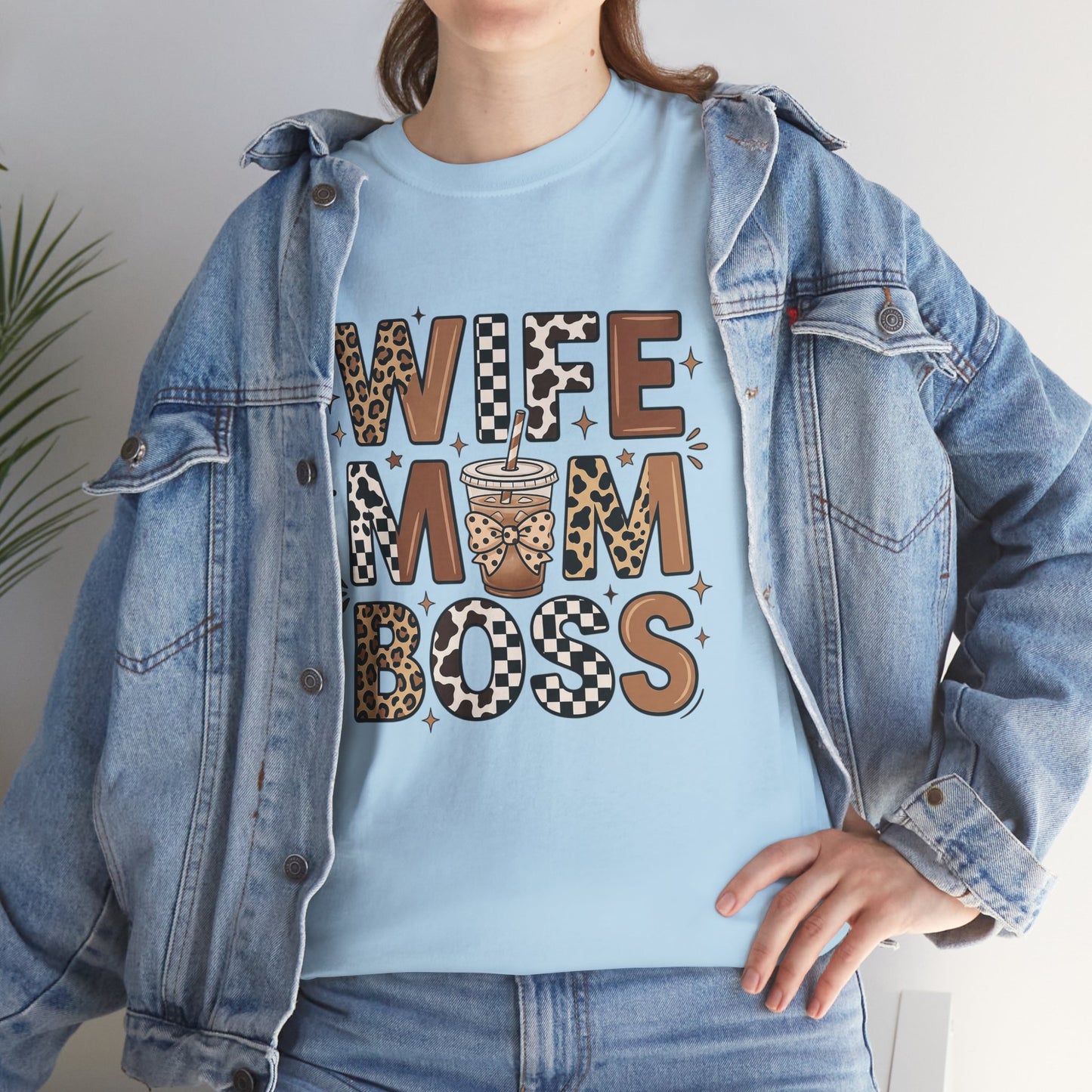 Wife Mom Boss Coffee Shirt - Retro Leopard Print Aesthetic Tee - Vintage Motherhood Gift Top