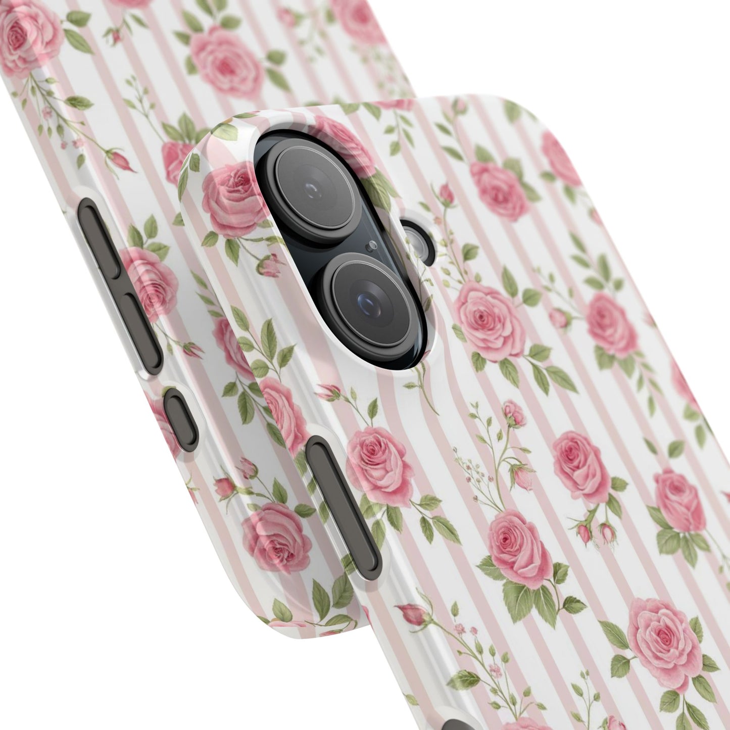 Floral Rose Stripe Phone Case — Vintage Pink Garden Protection