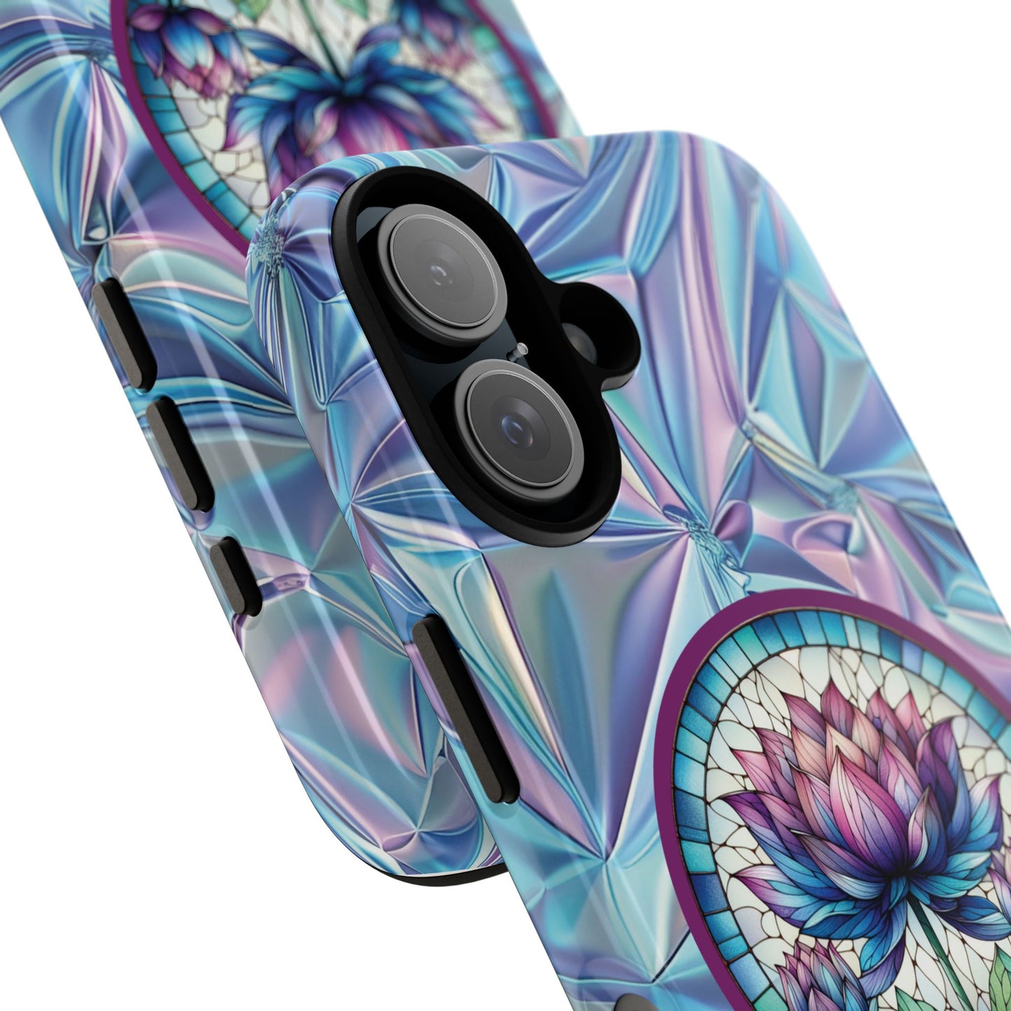 Luxury Holographic Lotus Flower Phone Case Designed by Anita Store | Stained Glass Floral iPhone 17 16 Pro Max Case, Pastel Iridescent Samsung S26 Cover