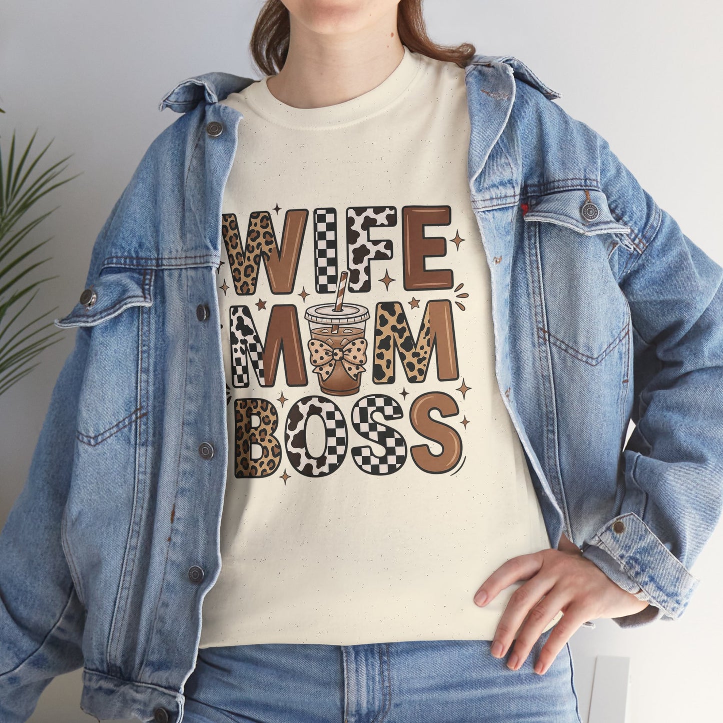 Wife Mom Boss Coffee Shirt - Retro Leopard Print Aesthetic Tee - Vintage Motherhood Gift Top