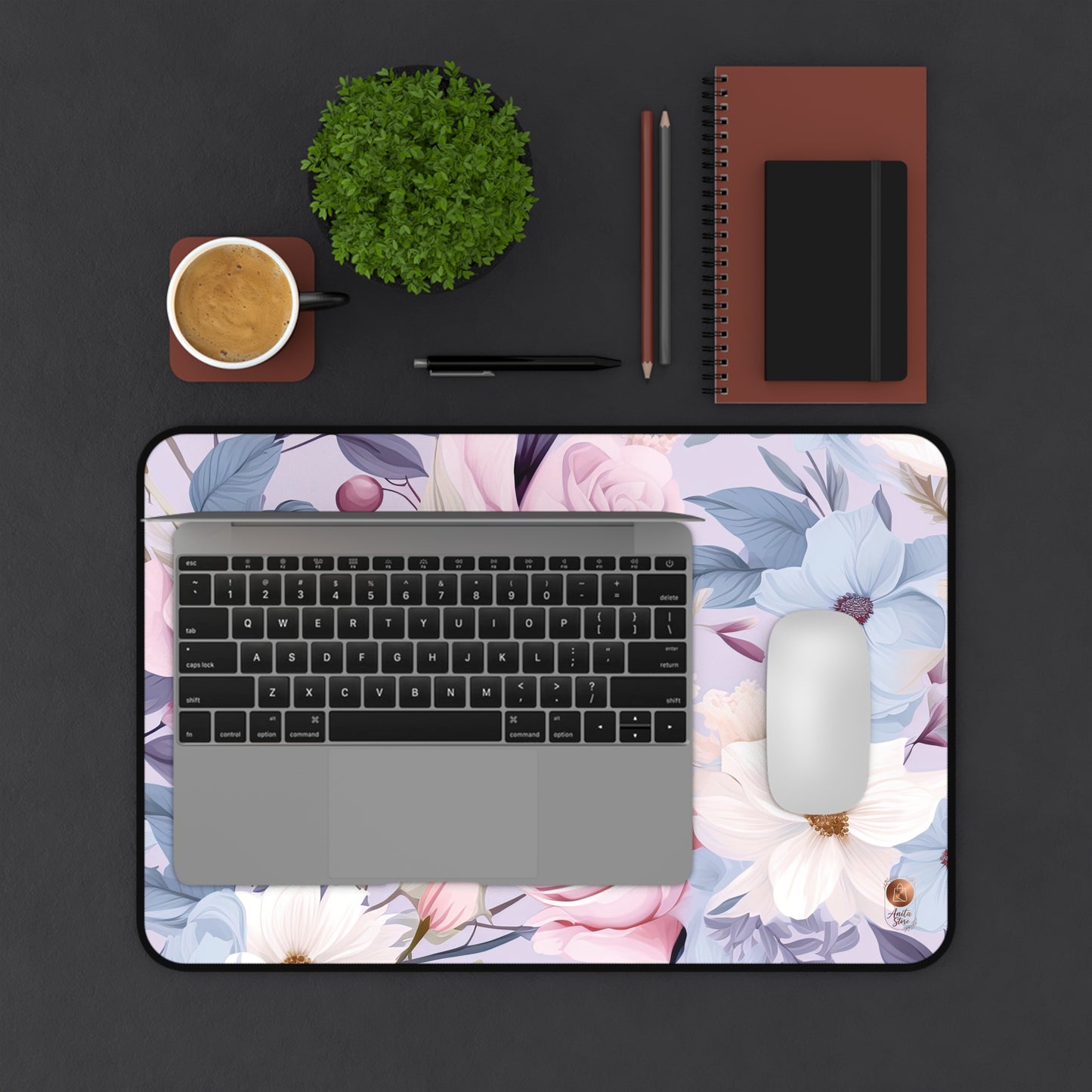 Floral Desk Mat XL - Pastel Botanical Mouse Pad - Large Aesthetic Purple Rose Desk Pad - Shabby Chic Office Decor - Coquette Style Extended Mousepad