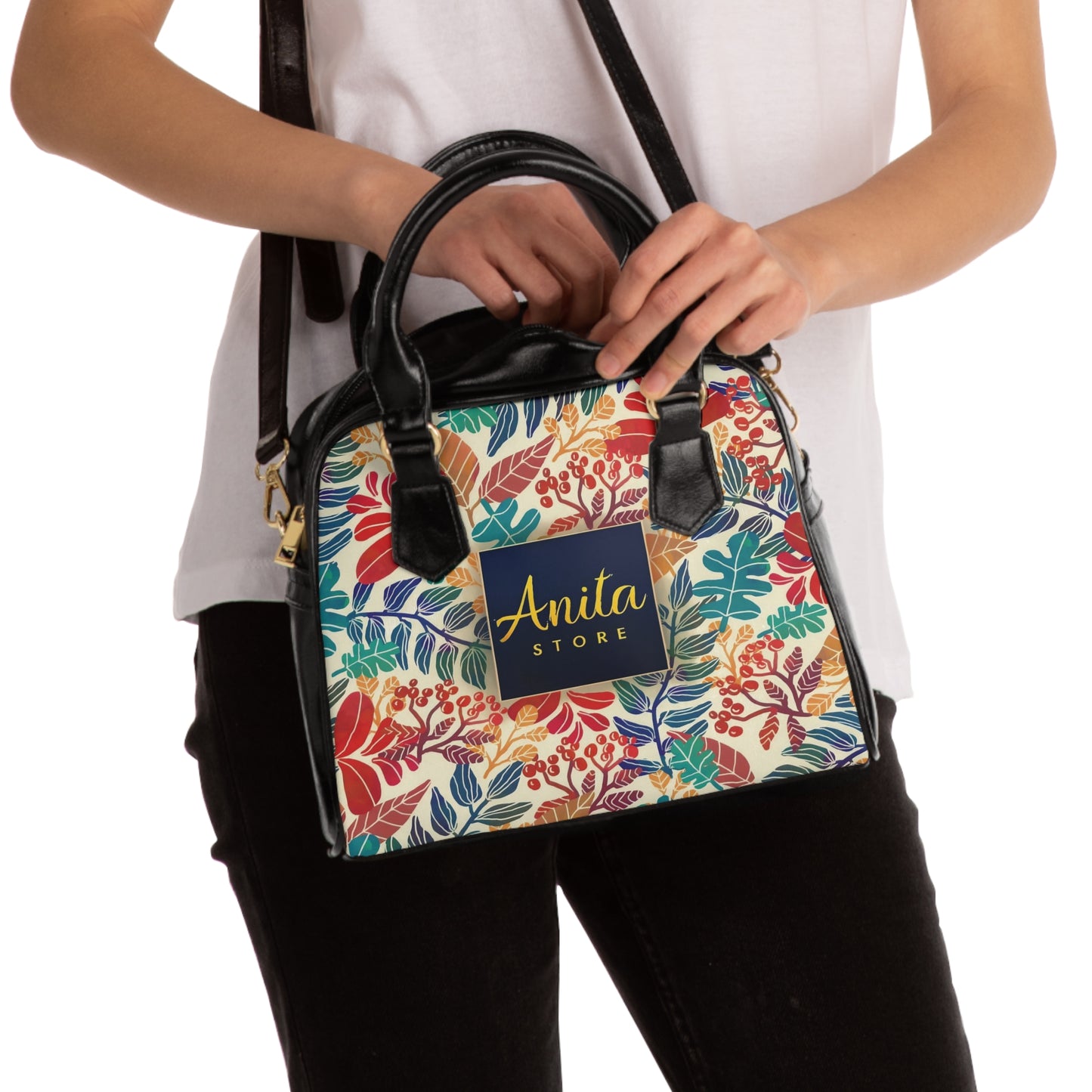 Vibrant Autumn Botanical Shoulder Bag Designed by Anita Store | Elegant Colorful Leaf Pattern Handbag, Premium Aesthetic Satchel Purse, Luxury Nature Lover Gift