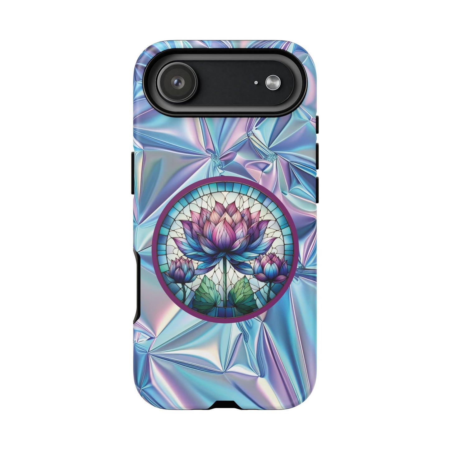 Luxury Holographic Lotus Flower Phone Case Designed by Anita Store | Stained Glass Floral iPhone 17 16 Pro Max Case, Pastel Iridescent Samsung S26 Cover