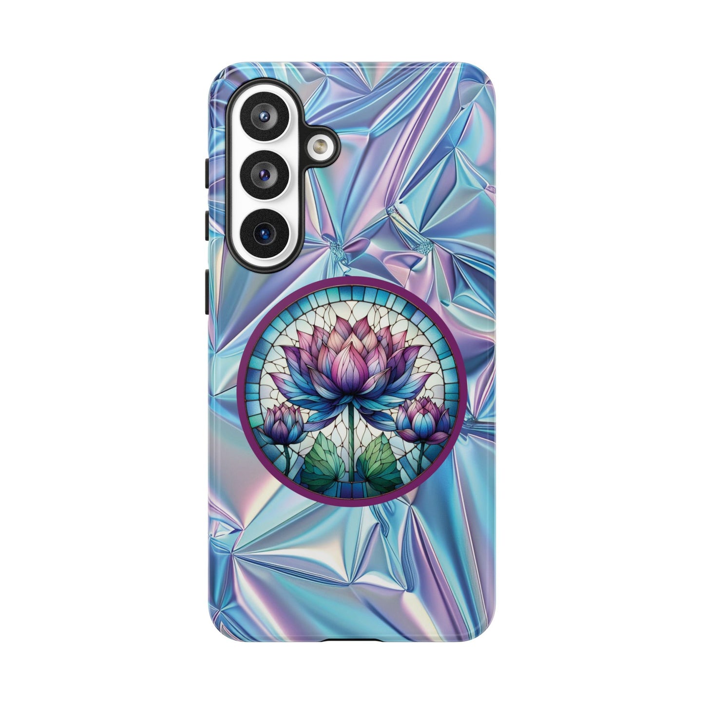 Luxury Holographic Lotus Flower Phone Case Designed by Anita Store | Stained Glass Floral iPhone 17 16 Pro Max Case, Pastel Iridescent Samsung S26 Cover