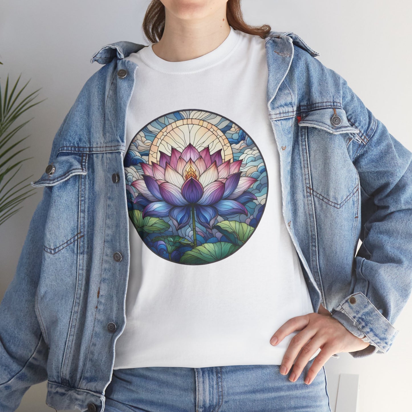 Stained Glass Lotus Flower T-Shirt - Zen Spiritual Graphic Tee - Boho Botanical Art Shirt