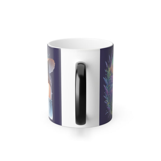 Color Changing lavender Garden Mug - Vintage Botanical Magic Coffee Cup - Secret Floral Design Gift