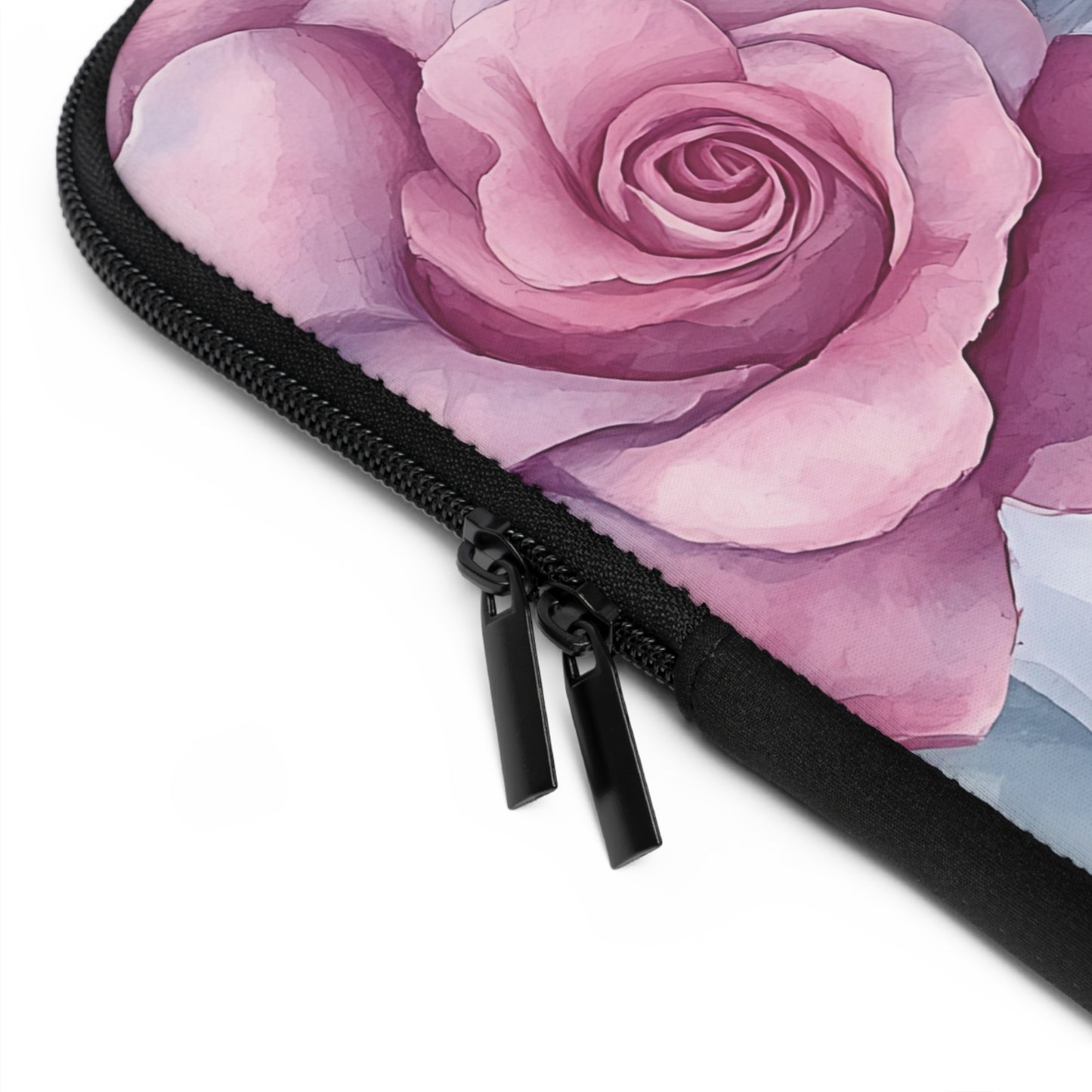 Floral Rose Laptop Sleeve — Pink & Blue Watercolor Rose Protective Case