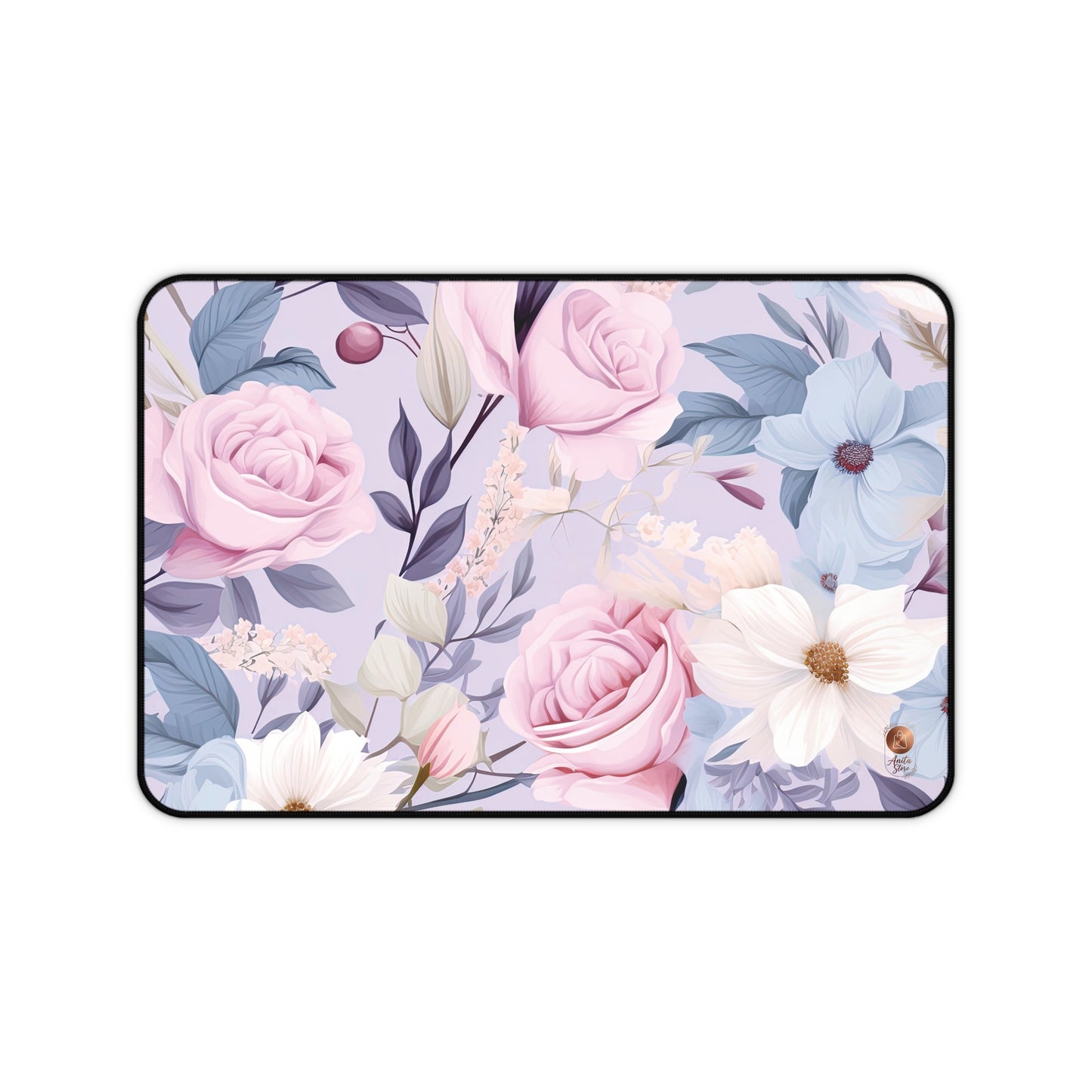 Floral Desk Mat XL - Pastel Botanical Mouse Pad - Large Aesthetic Purple Rose Desk Pad - Shabby Chic Office Decor - Coquette Style Extended Mousepad