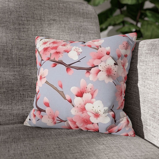 Japanese Cherry Blossom Watercolor Decorative Pillow - Sakura Floral Throw Cushion - Zen Garden Home Decor - Soft Pink Flower Gift