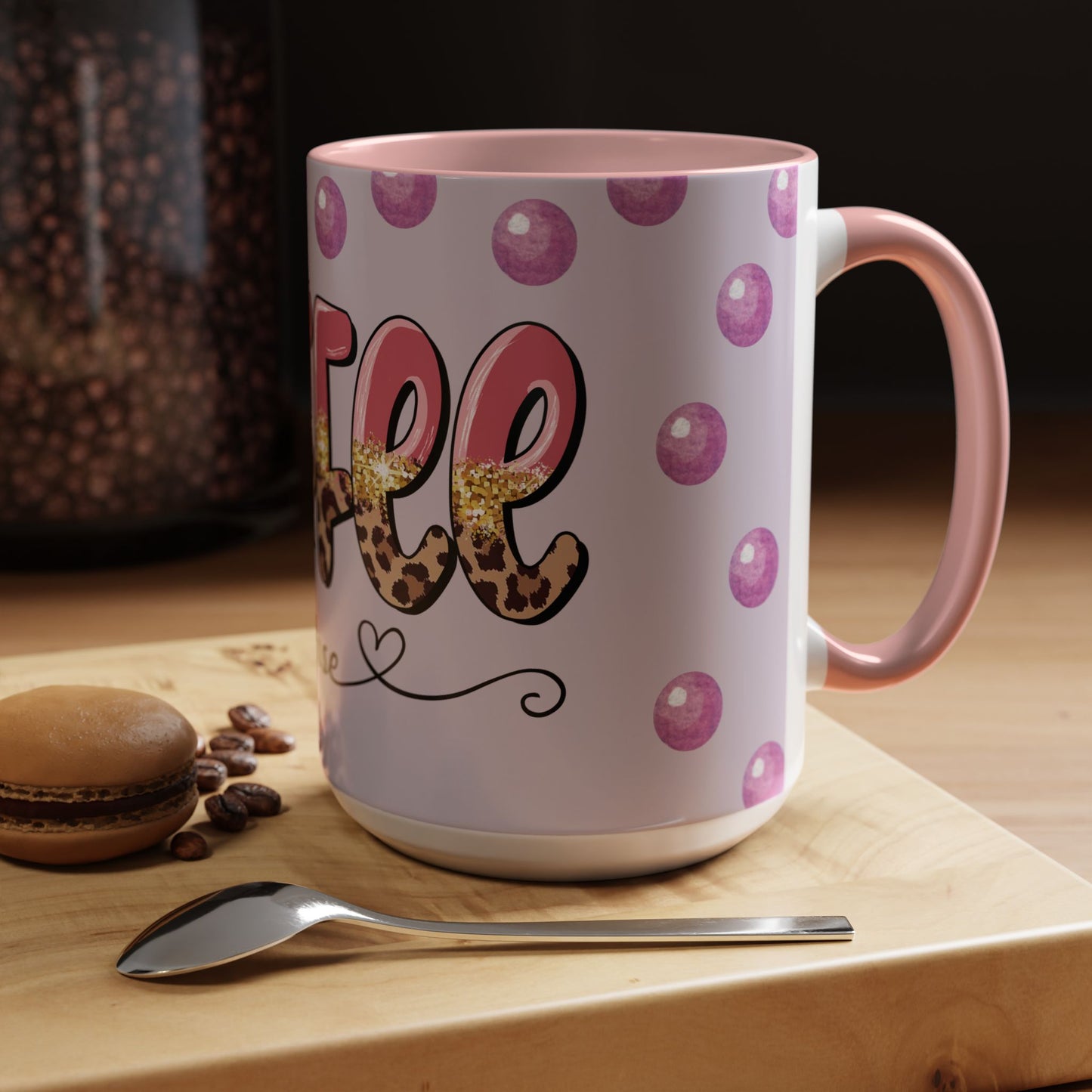 Coffee Mug - "Coffee Please" Pink Leopard Accent Ceramic Mug (11/15 oz)