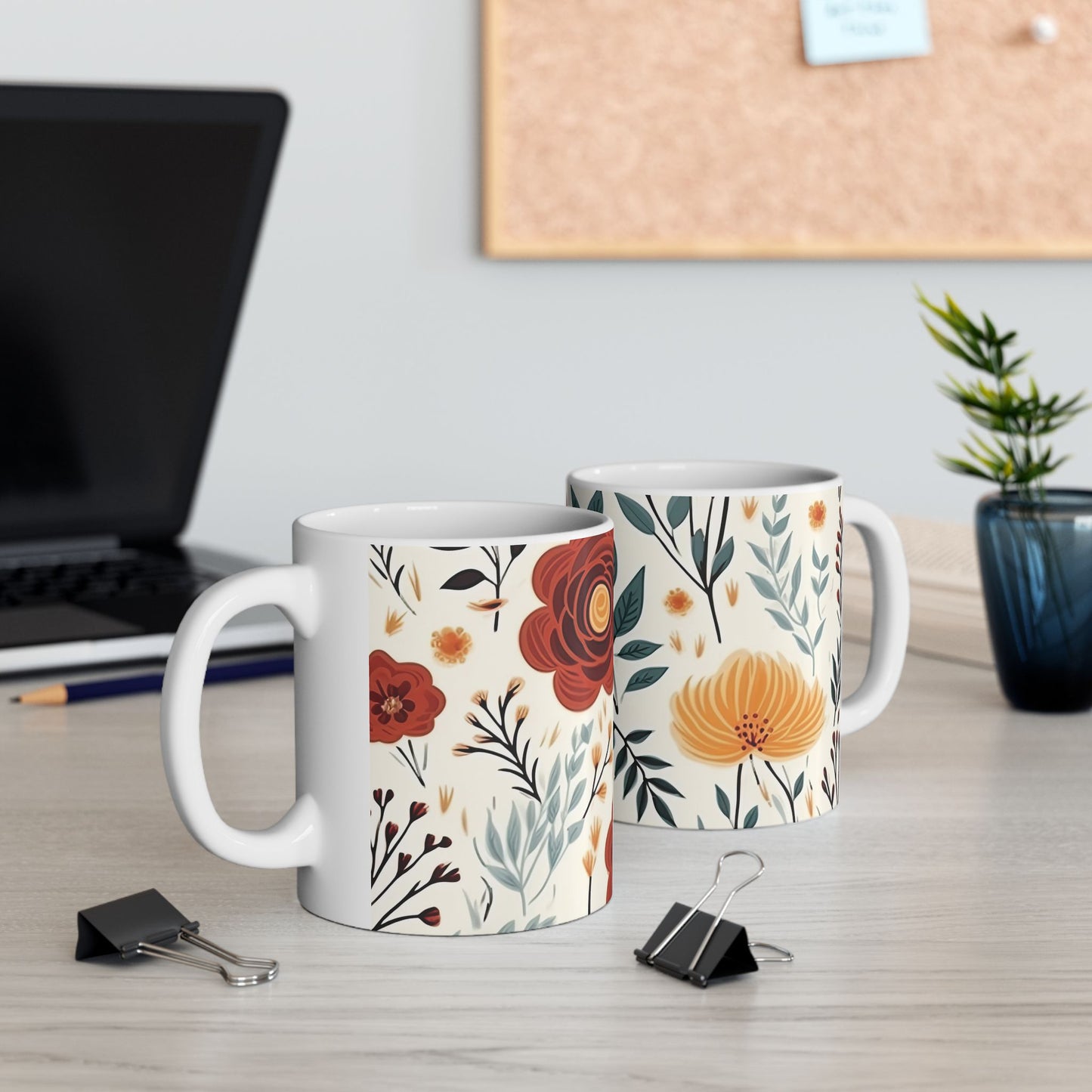 Floral Botanical Coffee Mug - Warm Earth Tones Flower Cup - Aesthetic Garden Office Decor - Personalized Gift for Mom - Boho Style Ceramic Tea Mug
