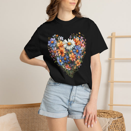 Vintage Cottagecore Floral Heart Shirt - Aesthetic Wildflower Botanical T-Shirt - Coquette Daisy Comfort Colors Tee