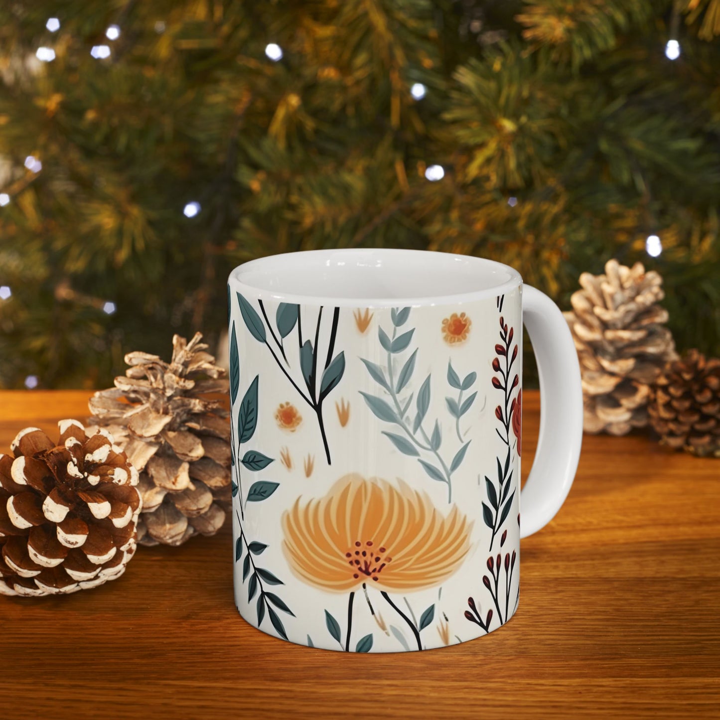 Floral Botanical Coffee Mug - Warm Earth Tones Flower Cup - Aesthetic Garden Office Decor - Personalized Gift for Mom - Boho Style Ceramic Tea Mug