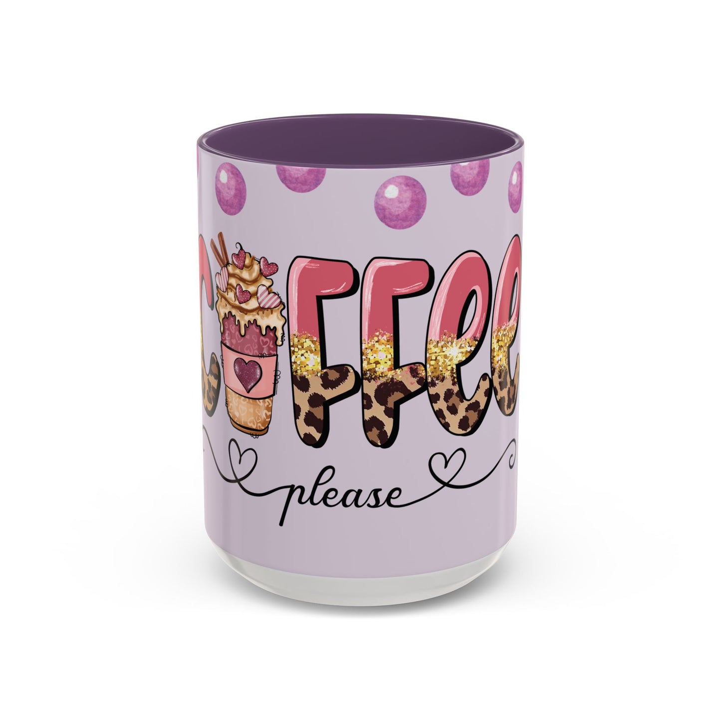 Coffee Mug - "Coffee Please" Pink Leopard Accent Ceramic Mug (11/15 oz)