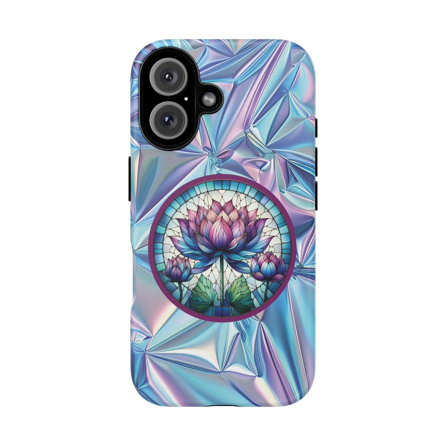 Luxury Holographic Lotus Flower Phone Case Designed by Anita Store | Stained Glass Floral iPhone 17 16 Pro Max Case, Pastel Iridescent Samsung S26 Cover