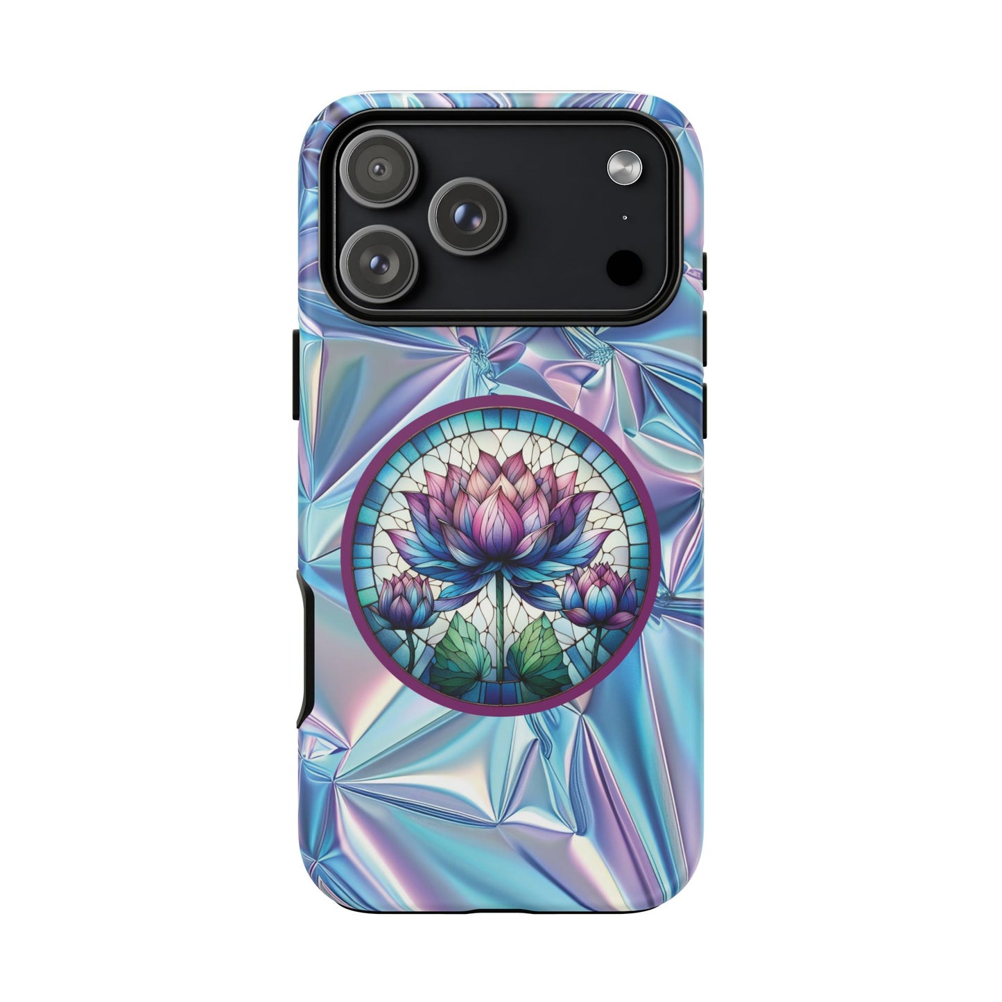 Luxury Holographic Lotus Flower Phone Case Designed by Anita Store | Stained Glass Floral iPhone 17 16 Pro Max Case, Pastel Iridescent Samsung S26 Cover