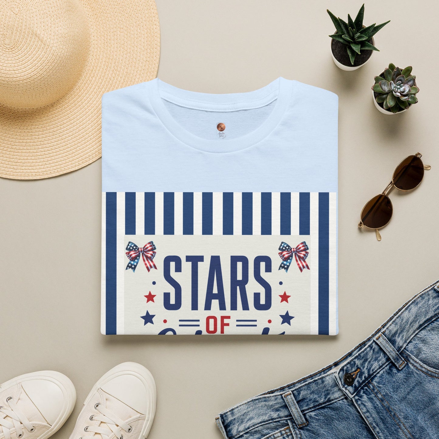 Patriotic Coquette Bow Shirt • Stars of Liberty T-Shirt • Aesthetic Americana Bow Tee • Cute 4th of July Coquette Shirt • Vintage USA Flag Premium Unisex Tee