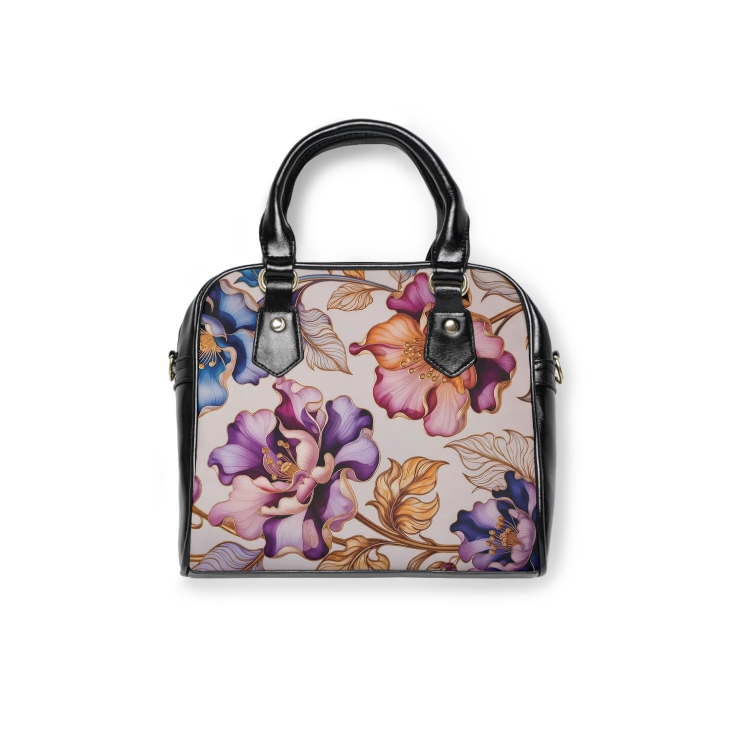 Floral Luxe Shoulder Handbag – Vintage Rose Print with Monogram Emblem