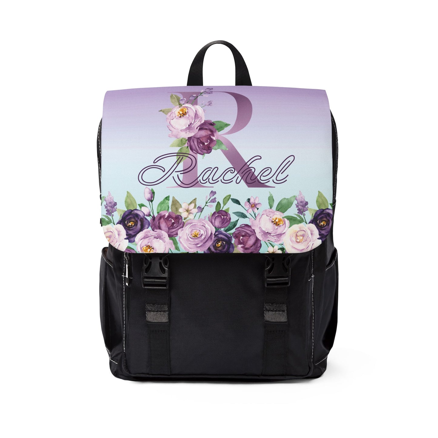 Custom Botanical Floral Backpack - Coquette Lavender & Midnight Rose Monogram Backpack