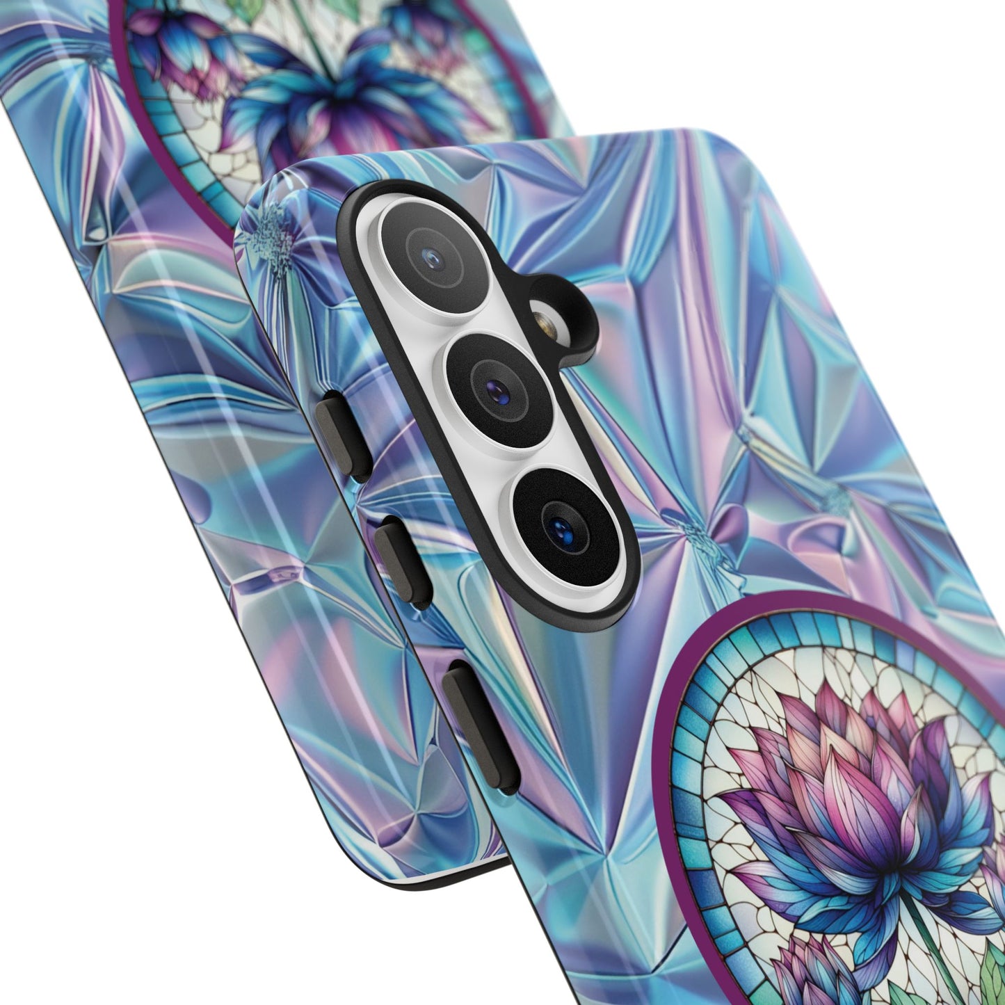 Luxury Holographic Lotus Flower Phone Case Designed by Anita Store | Stained Glass Floral iPhone 17 16 Pro Max Case, Pastel Iridescent Samsung S26 Cover