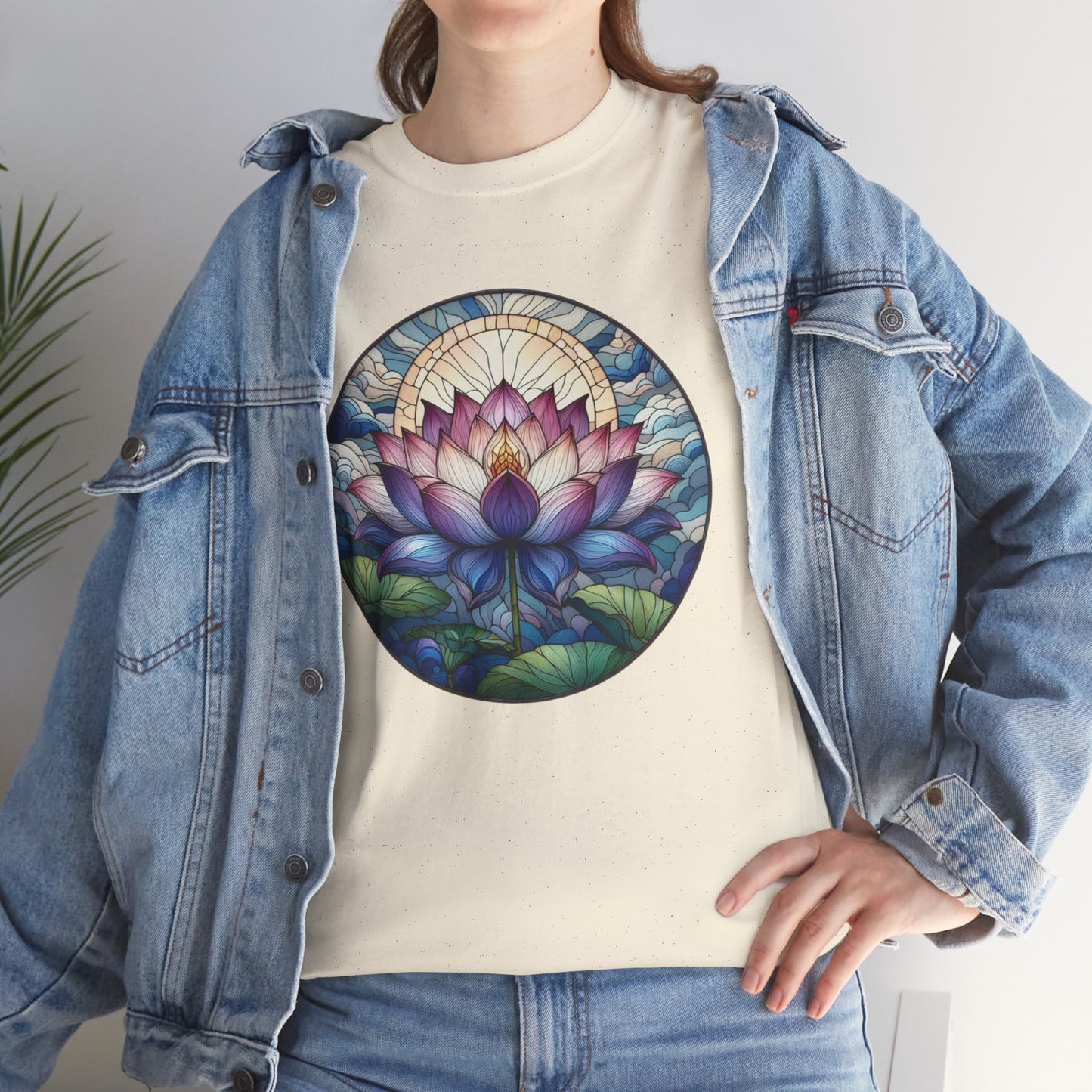 Stained Glass Lotus Flower T-Shirt - Zen Spiritual Graphic Tee - Boho Botanical Art Shirt