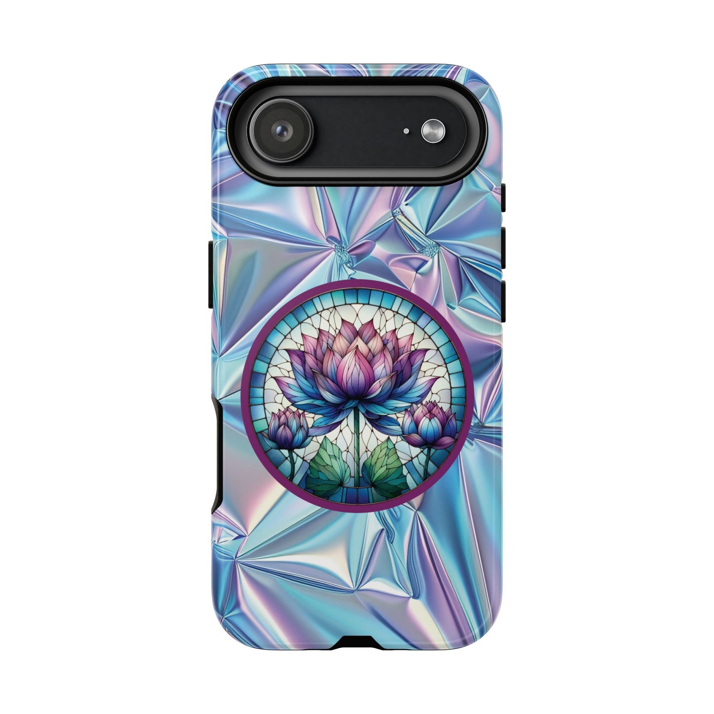 Luxury Holographic Lotus Flower Phone Case Designed by Anita Store | Stained Glass Floral iPhone 17 16 Pro Max Case, Pastel Iridescent Samsung S26 Cover