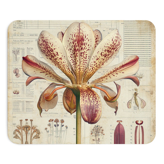 Botanical Lily Mouse Pad – Vintage Floral Desk Mat, Aesthetic Coquette Mousepad, Antique Nature Illustration Studio Desk Decor