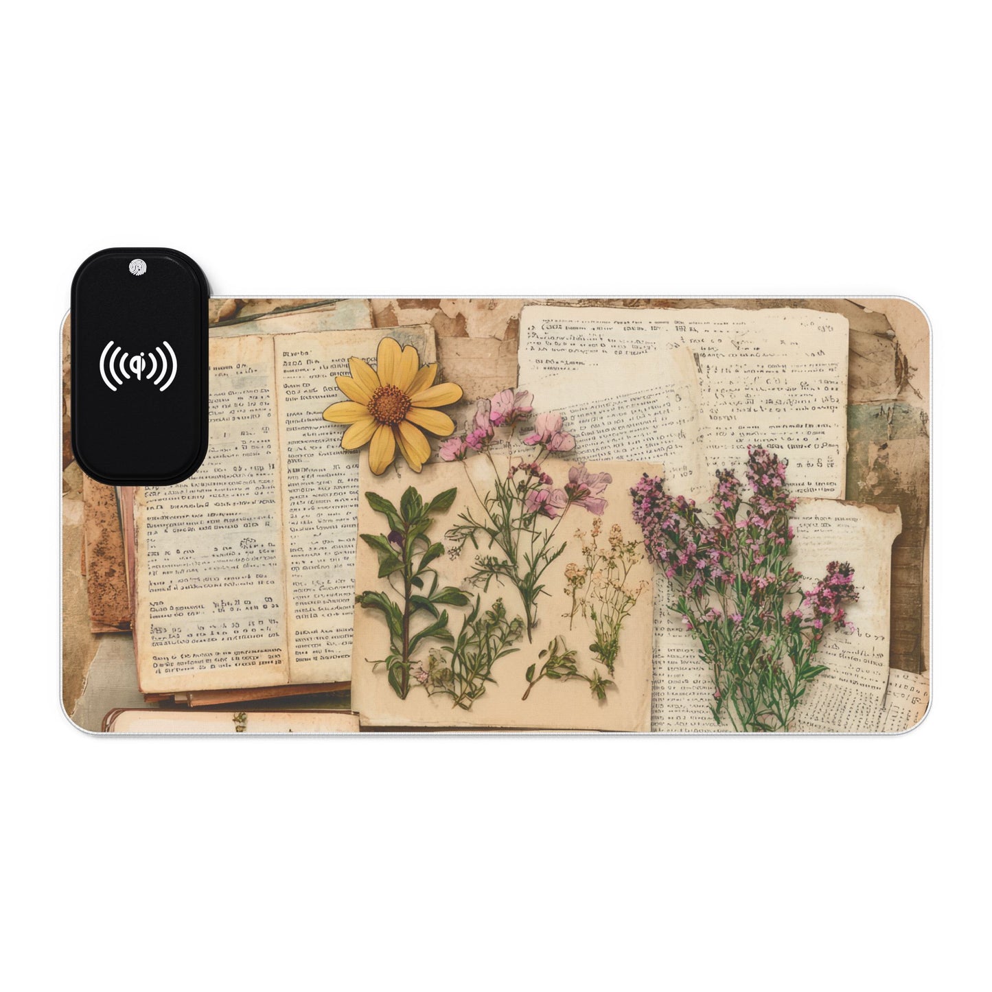 Pressed Flowers Vintage Desk Mat - Aesthetic Botanical LED Mouse Pad, Cottagecore Herbarium RGB Keyboard Mat, Large Wildflower Desk Pad for Book Lovers